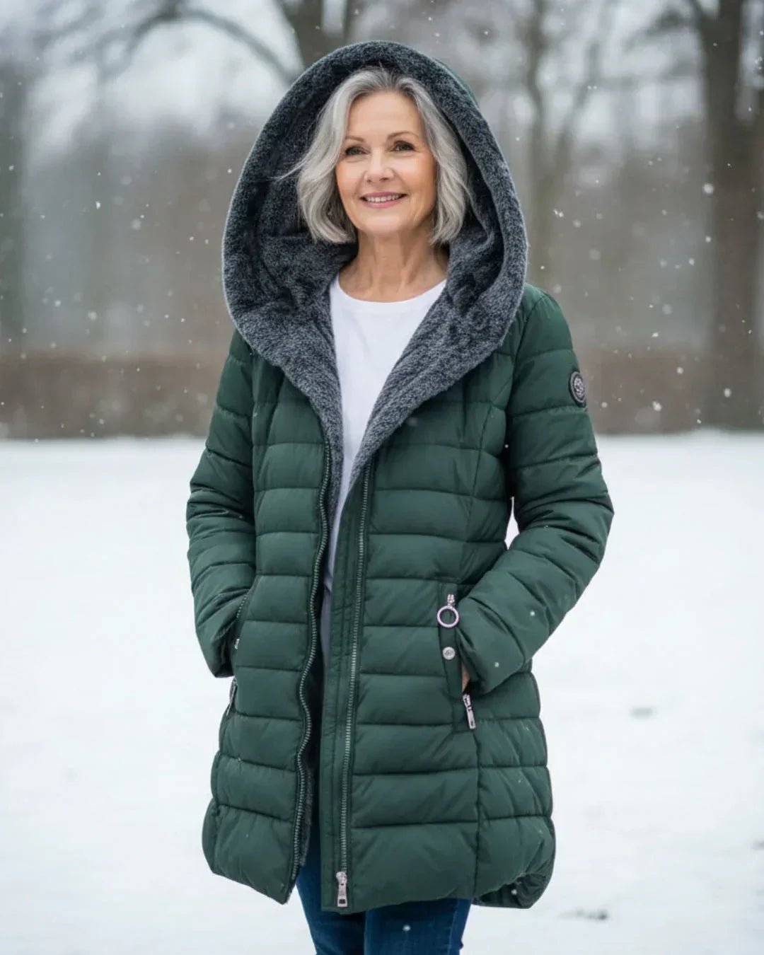 Isolierte Winterjacke mit Sherpa-Haube