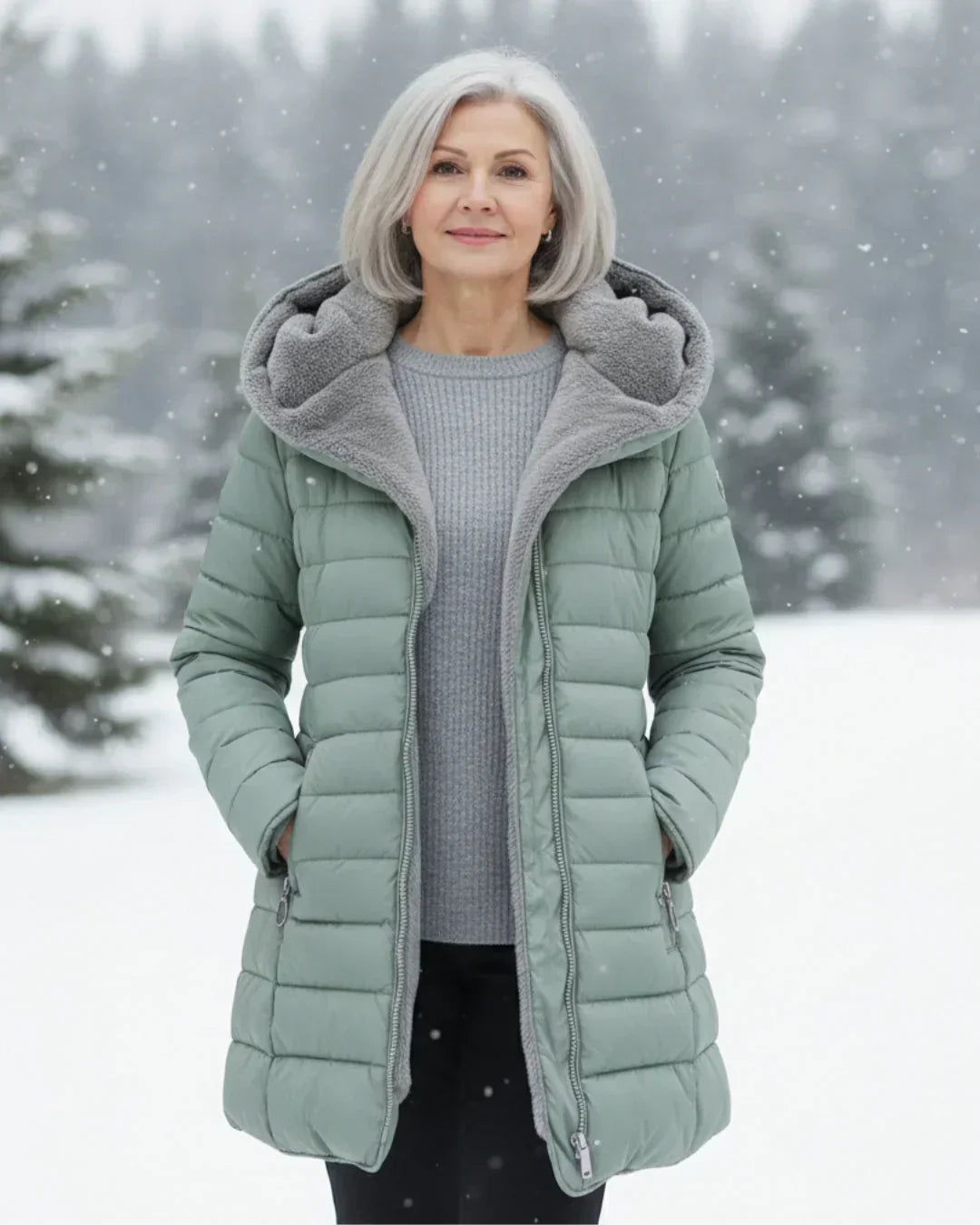 Isolierte Winterjacke mit Sherpa-Haube